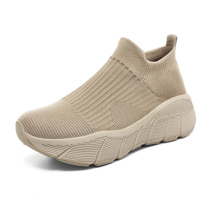 Fashion Platform Sports Shoes High Top Knit Casual Sneakers Lightweight Breathable Slip-on Running Shoes
