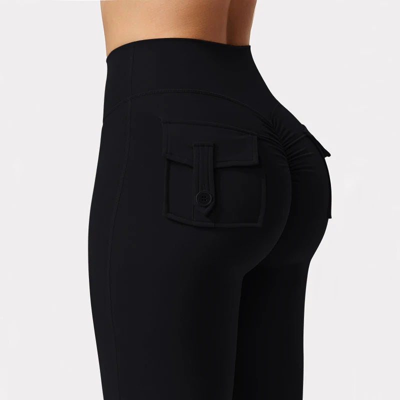 Leggings de yoga de pierna ancha de cintura alta-estiramiento de 4 vías con bolsillos laterales