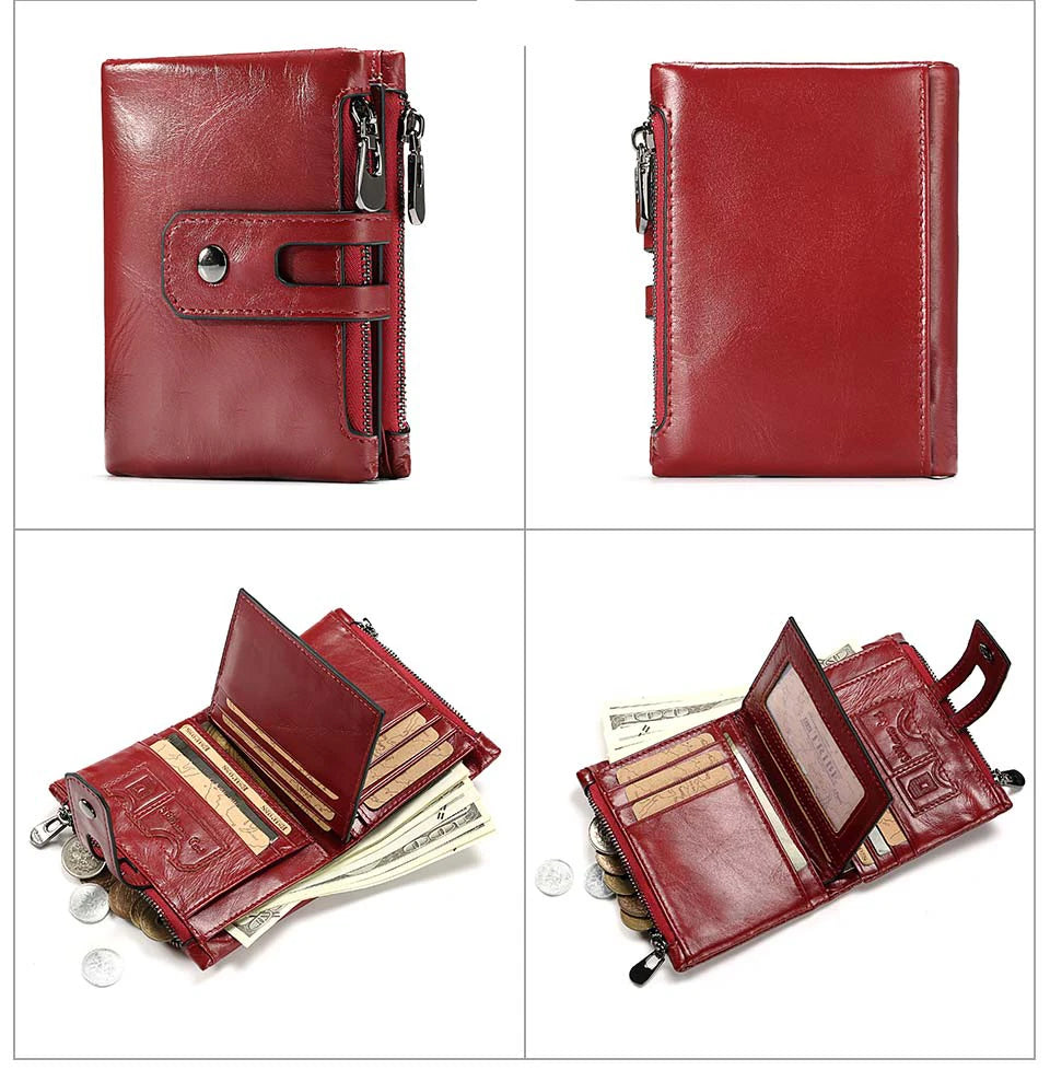 Miami Design - Humer ™ Retro Wallet Unisex RFID - Anti -diefstal - Anti -pickpocket -Genuine Leather HaSp Zipper Card Holder Coin Purse Shortportomonee