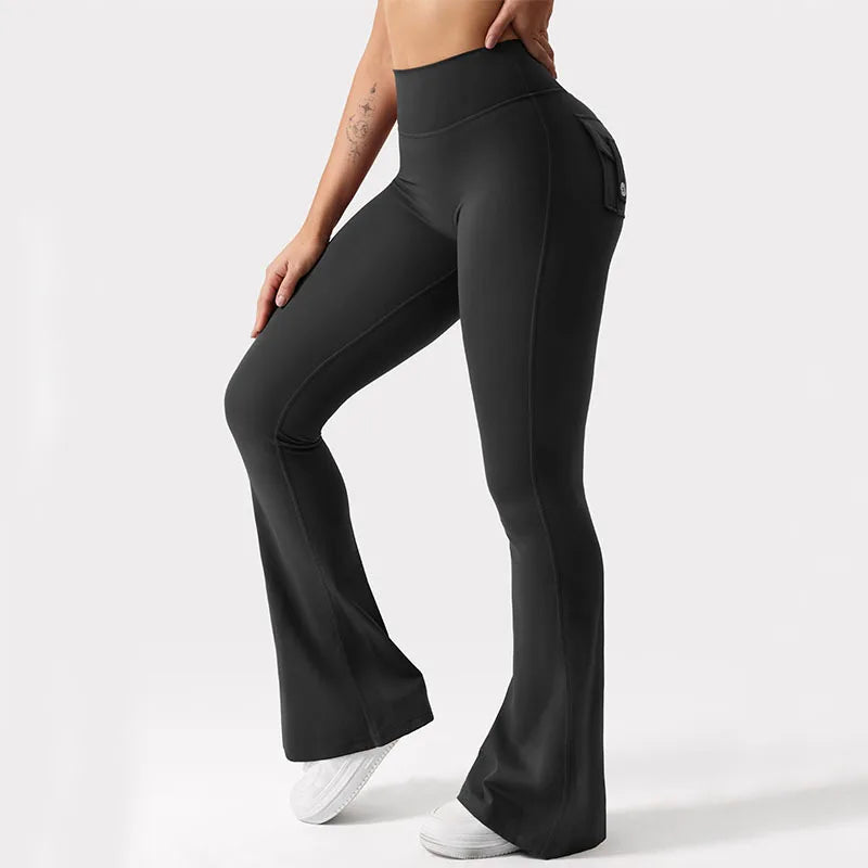 Leggings de yoga de pierna ancha de cintura alta-estiramiento de 4 vías con bolsillos laterales