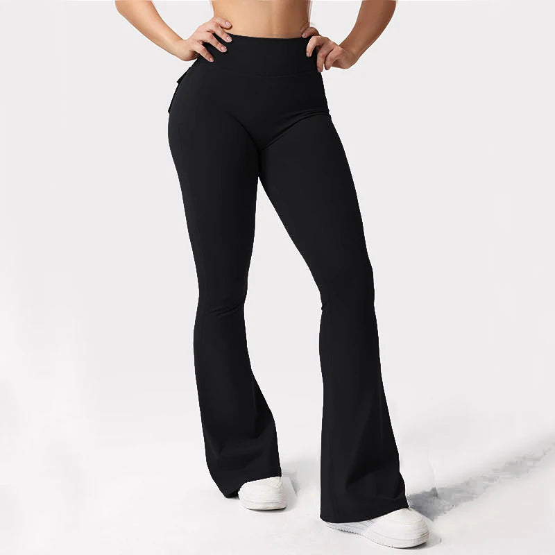 Leggings de yoga de pierna ancha de cintura alta-estiramiento de 4 vías con bolsillos laterales