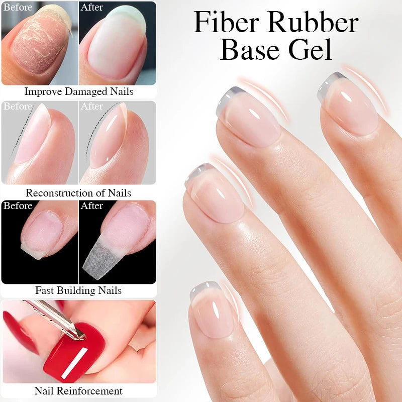 15ML Fiberglass Rubber Base Gel Nail Polish For Broken Nail Repaired Clear Quick Building Soak Off UV Construction Gel Varnish