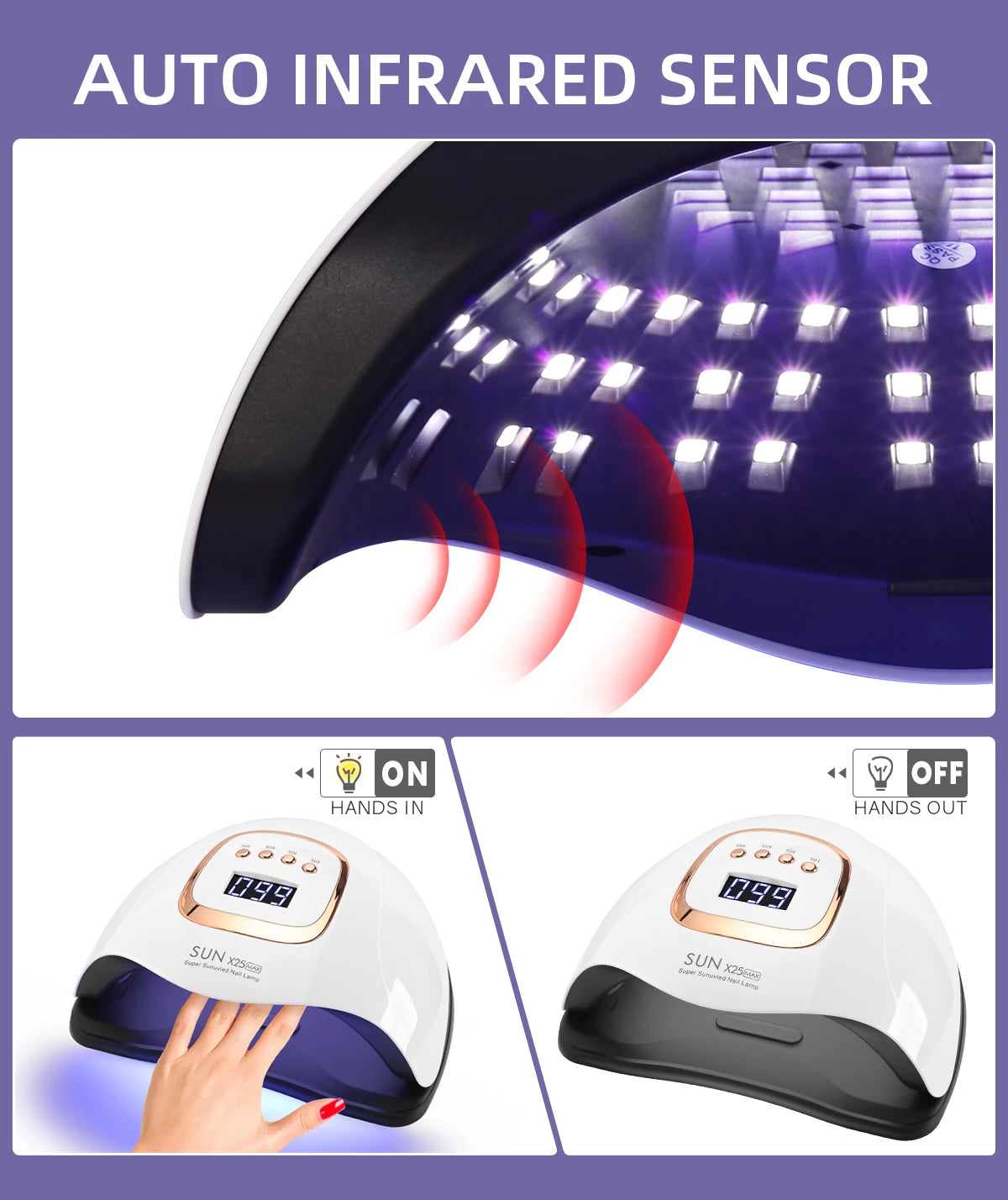 D Beauty 380W LED UV Lamp Dryer for Nails Gel Polish Drying Lamp with 4 Timer Setting Auto Sensor Professional Nail Light
