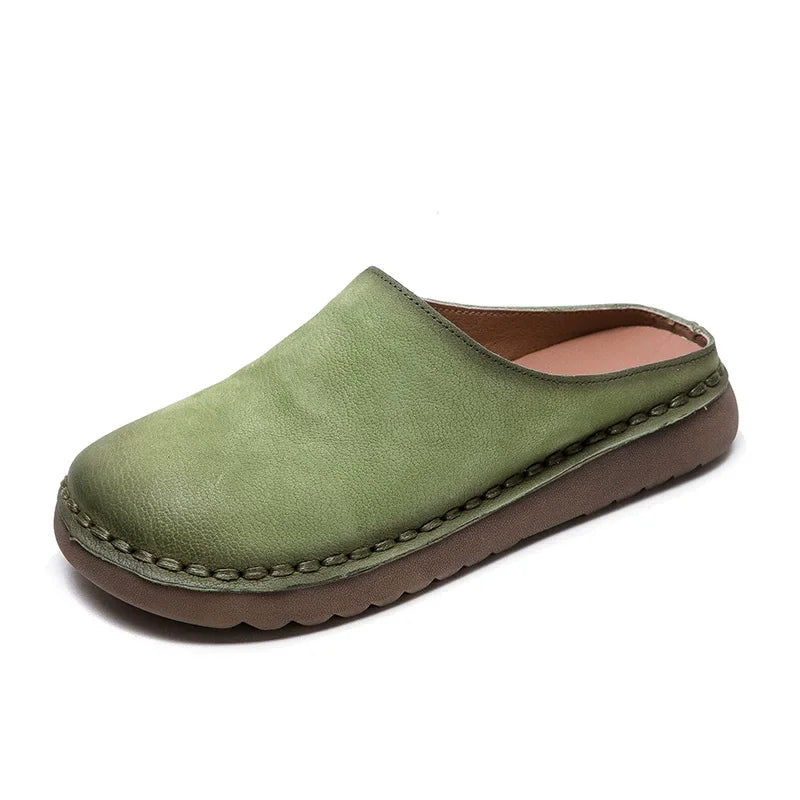 Genuine Leather Summer Slippers – Soft Sole, Handmade Comfort & Retro Style
