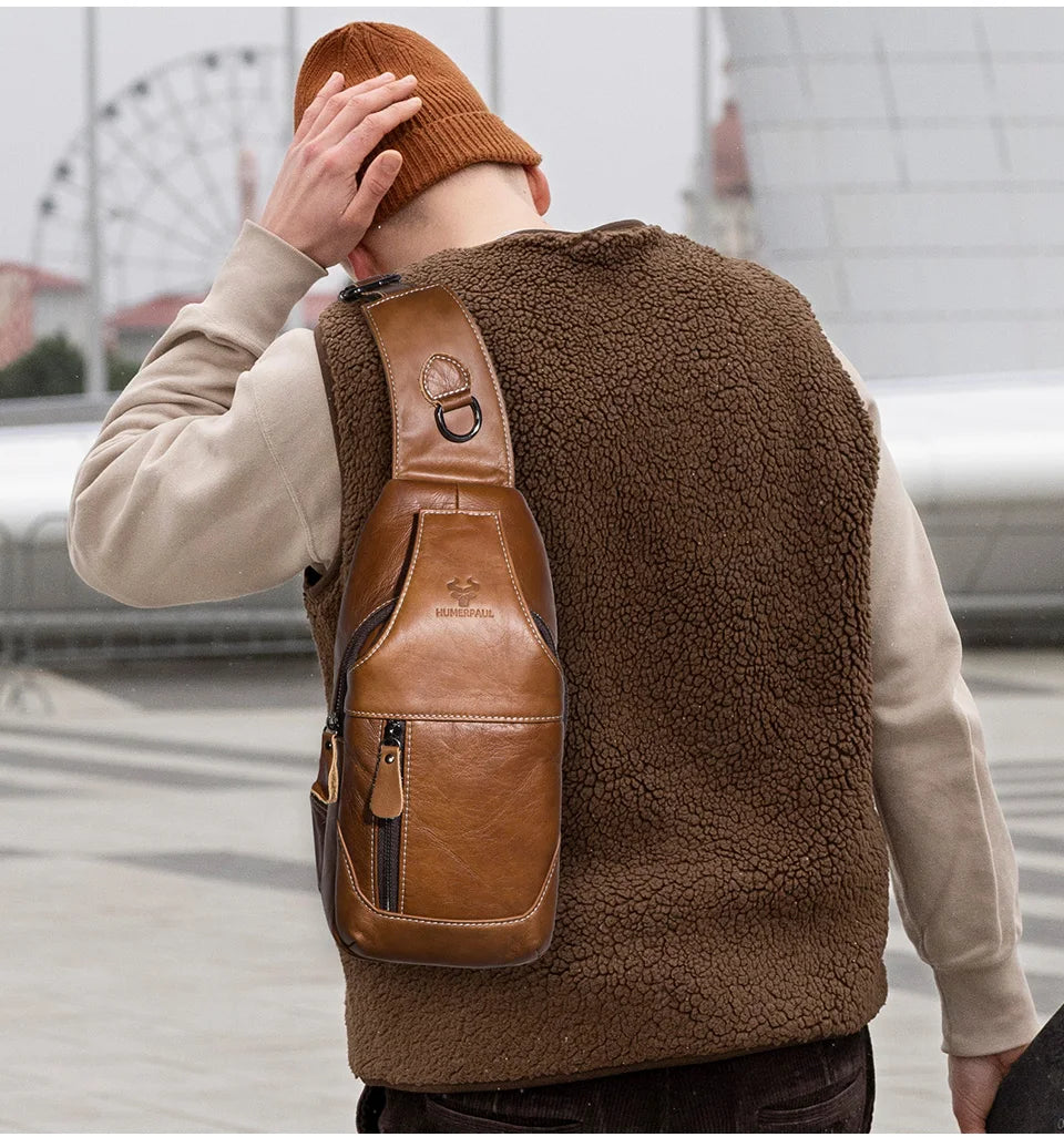 Miami Design- HUMER™ Unisex Genuine Leather Sling Bag – Anti-Theft & Anti-Pickpocket Design- For Travel, Hikking and Urban Use