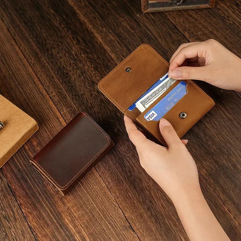Vintage Genuine Leather Card Wallet – Compact, Durable & Multi-Use Storage