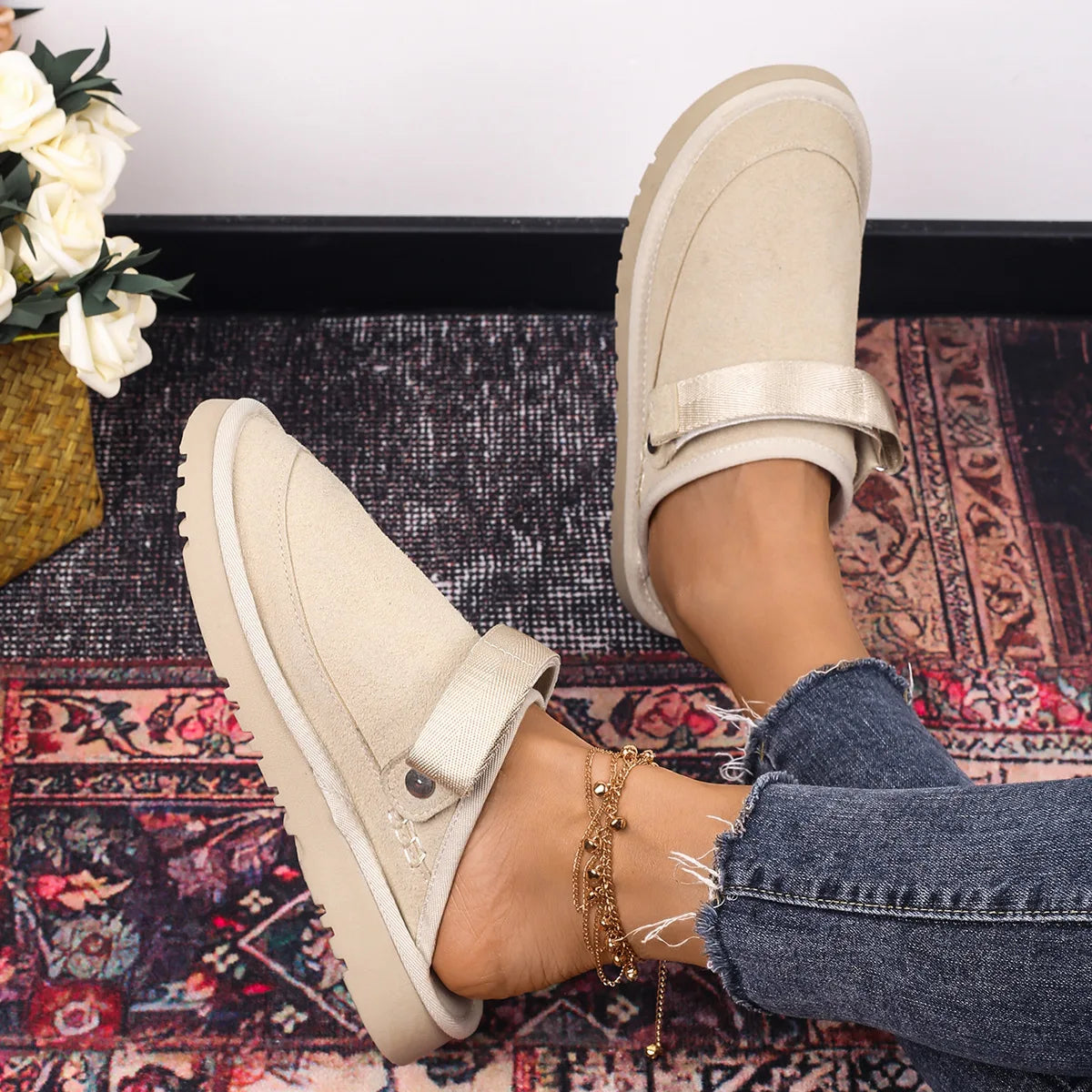 Suede Gold Clog -platform voor dames