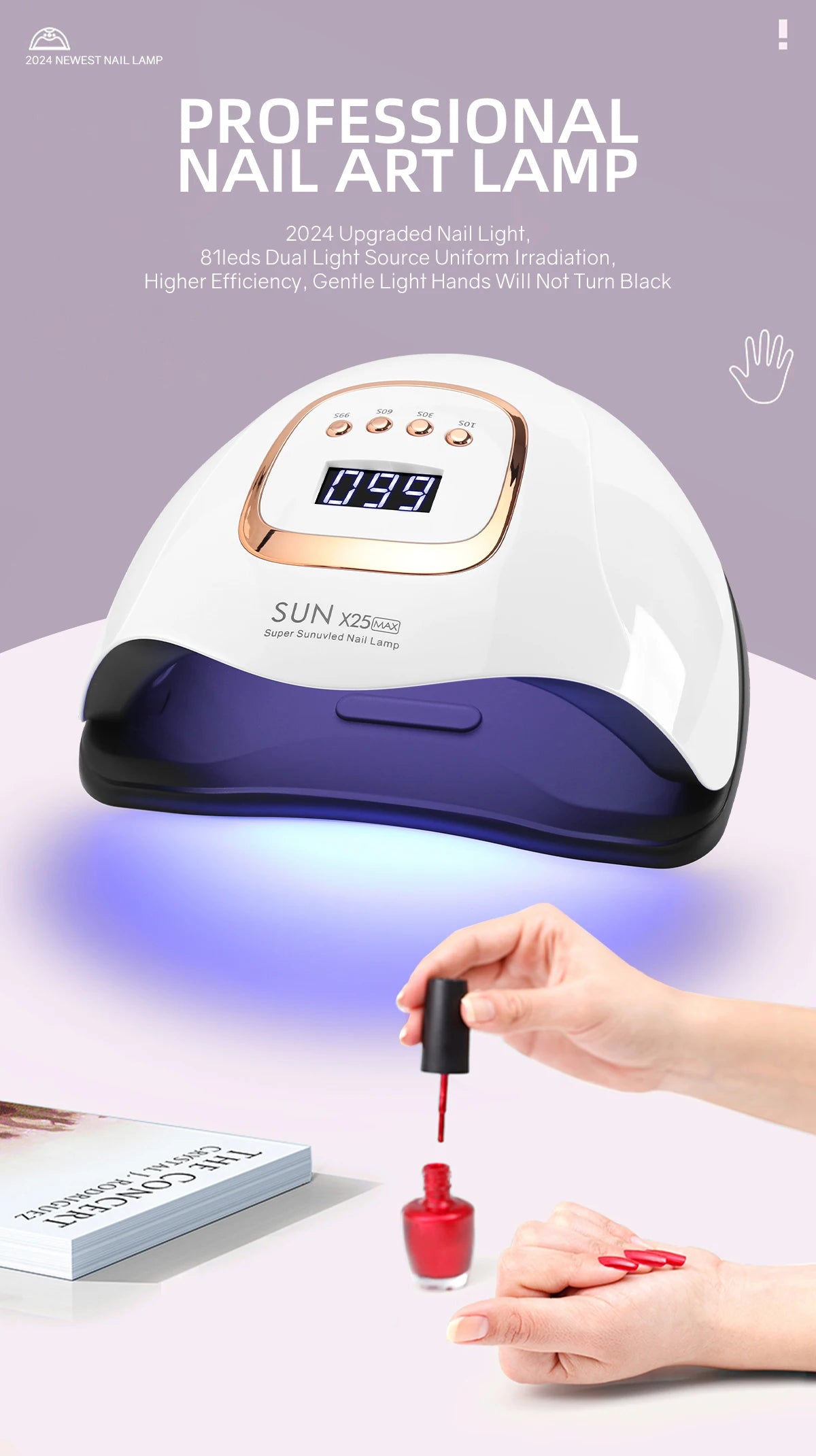 D Beauty 380W LED UV Lamp Dryer for Nails Gel Polish Drying Lamp with 4 Timer Setting Auto Sensor Professional Nail Light