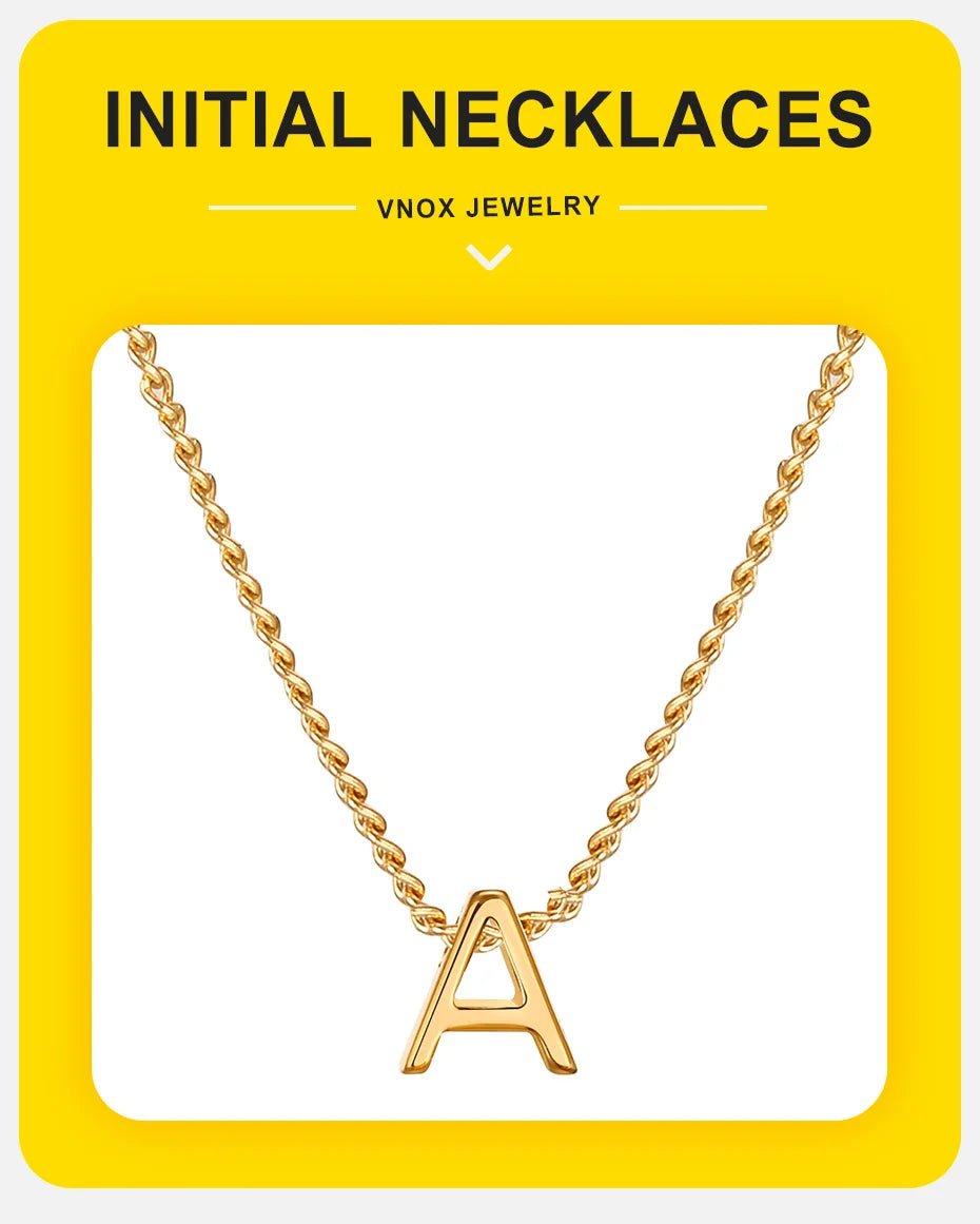 Chic Tiny A-Z Letters Necklaces for Women Girls, Gold Color Stainless Steel Initial Chokers,Small Pendent Necklaces Jewelry
