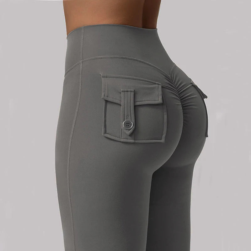 Leggings de yoga de pierna ancha de cintura alta-estiramiento de 4 vías con bolsillos laterales