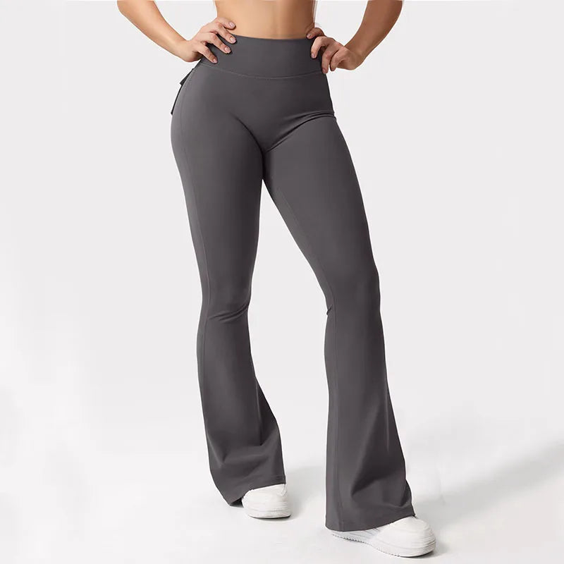 Leggings de yoga de pierna ancha de cintura alta-estiramiento de 4 vías con bolsillos laterales