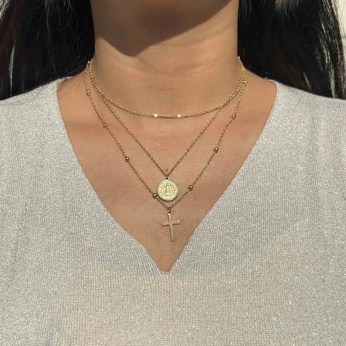 Chiesa cattolica Gesù collane in acciaio inossidabile collana a croce multistrato per donne nuove gioielli cristiani religiosi