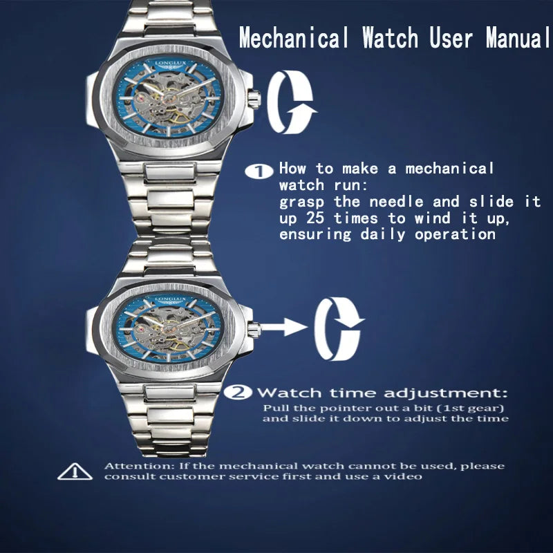 Miami Design -Longlux ™ Men Automatisch mechanisch horloge luxe horloges waterdicht skelet roestvrijstalen horloge