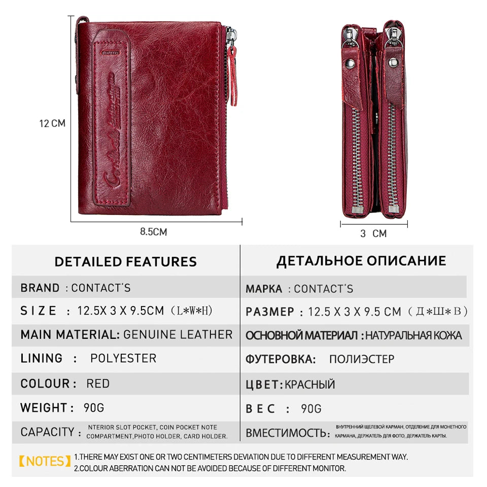 Billetera de cuero genuina Marca de lujo Doble Pe Small Coin Moned Purse Femenino Money Bag Tarjeta de identificación Tarjeta de identificación