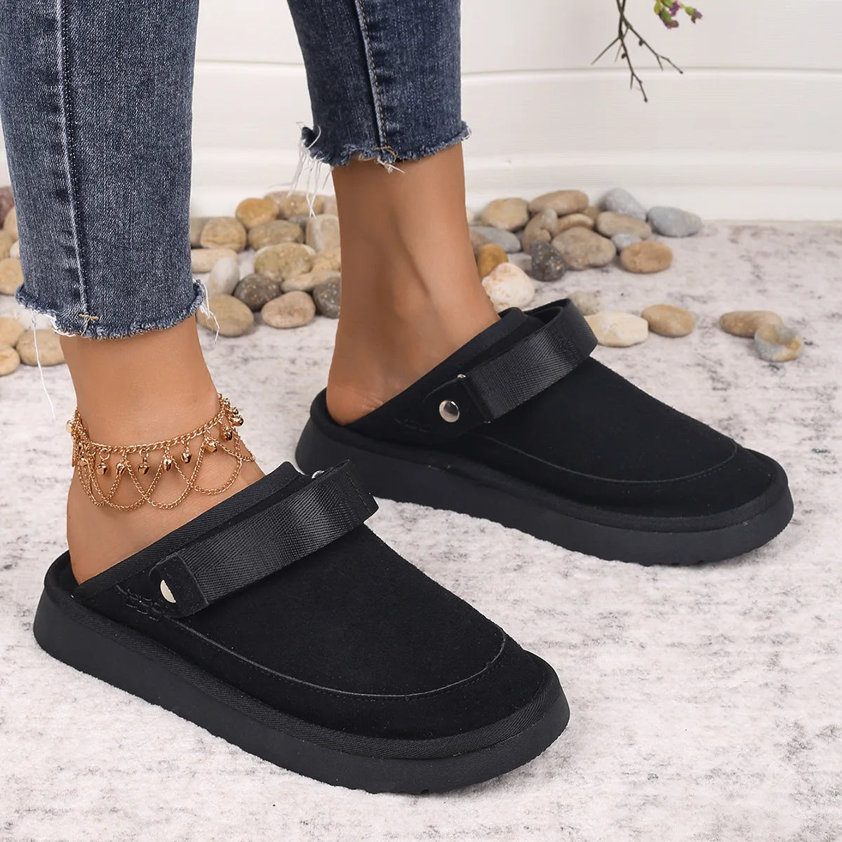 Suede Gold Clog -platform voor dames