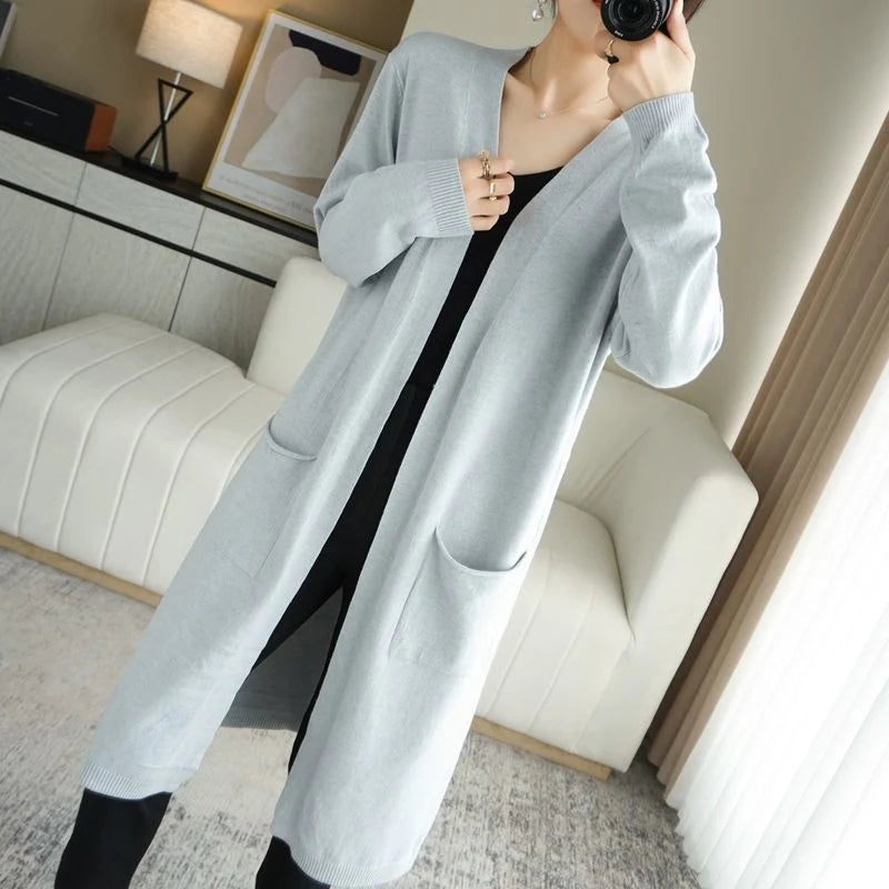 Elegante lange kasjmier cardigan voor dames – comfortabele stijl voor de herfst & Winter