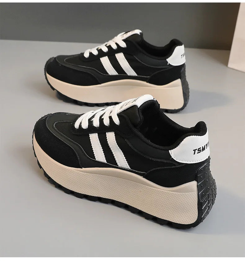 Spring/Summer Women's Platform Sneakers – Casual Patchwork Leather Vulcanized Shoes