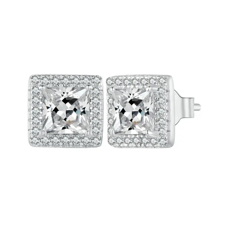 Pendientes de sementales de Halo Cz platado 925 Pendientes clásicos clásicos clásicos hipoalergénicos Joyas de moda BSE 893