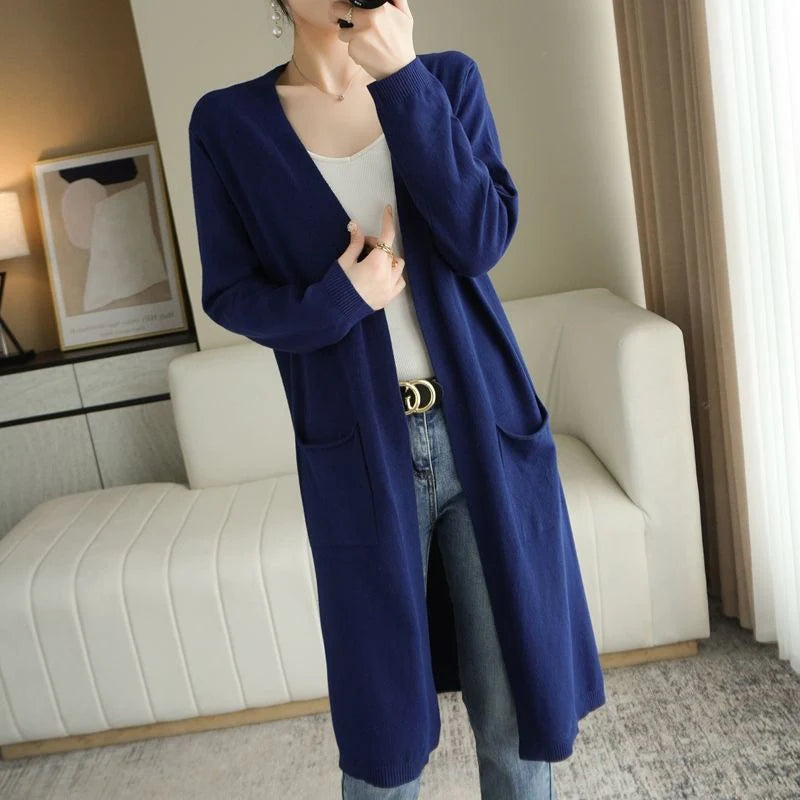 Elegante lange kasjmier cardigan voor dames – comfortabele stijl voor de herfst & Winter
