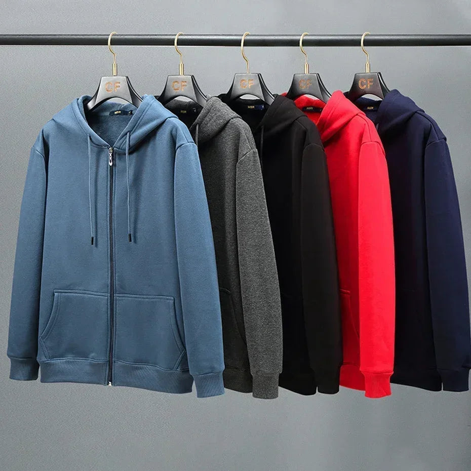 M-12xl-Hoodie di grandi dimensioni maschili-Zip-up, foderato in pile, cotone, vestibilità casual