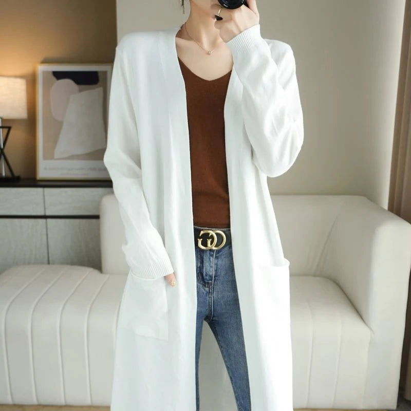 Elegante lange kasjmier cardigan voor dames – comfortabele stijl voor de herfst & Winter