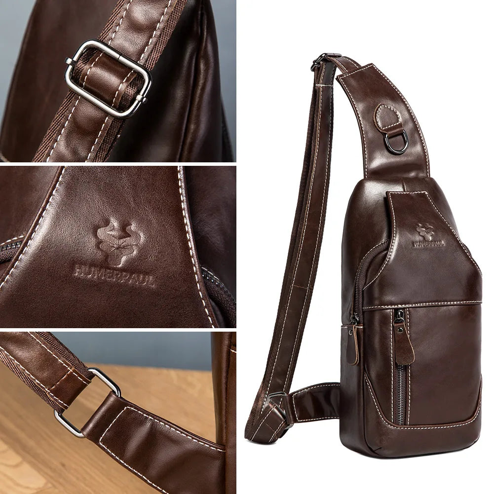 Miami Design- HUMER™ Unisex Genuine Leather Sling Bag – Anti-Theft & Anti-Pickpocket Design- For Travel, Hikking and Urban Use