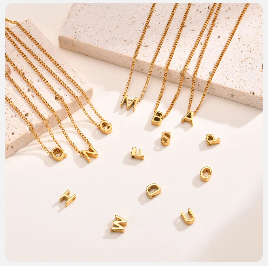 Chic Tiny A-Z Letters Necklaces for Women Girls, Gold Color Stainless Steel Initial Chokers,Small Pendent Necklaces Jewelry