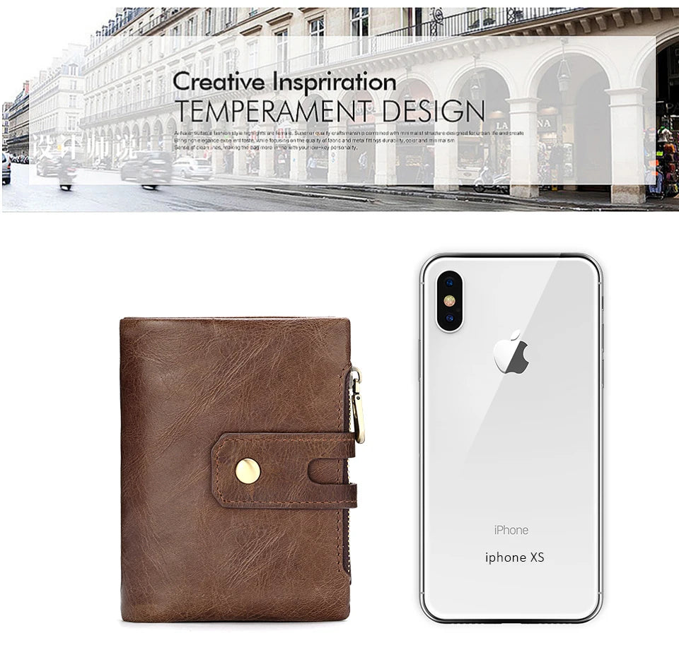 Miami Design - Humer ™ Retro Wallet Unisex RFID - Anti -diefstal - Anti -pickpocket -Genuine Leather HaSp Zipper Card Holder Coin Purse Shortportomonee