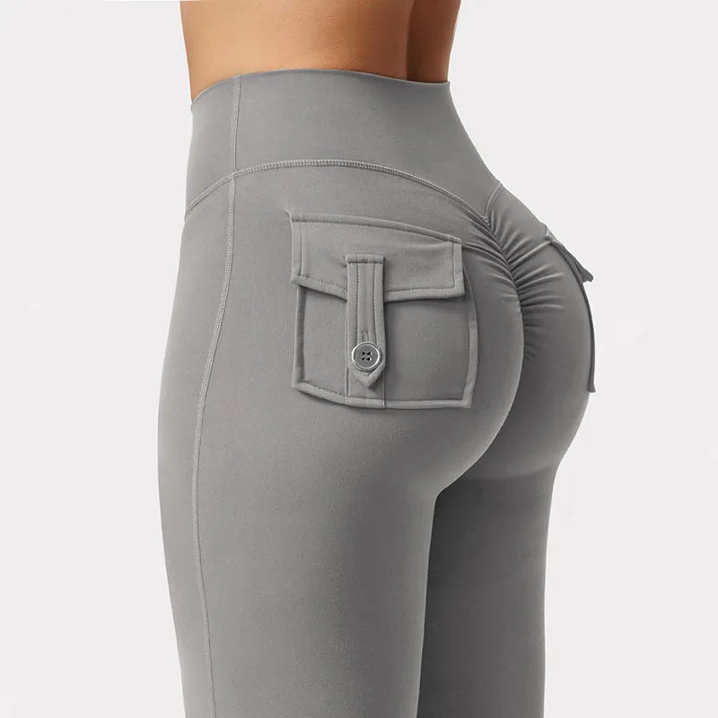 Leggings de yoga de pierna ancha de cintura alta-estiramiento de 4 vías con bolsillos laterales