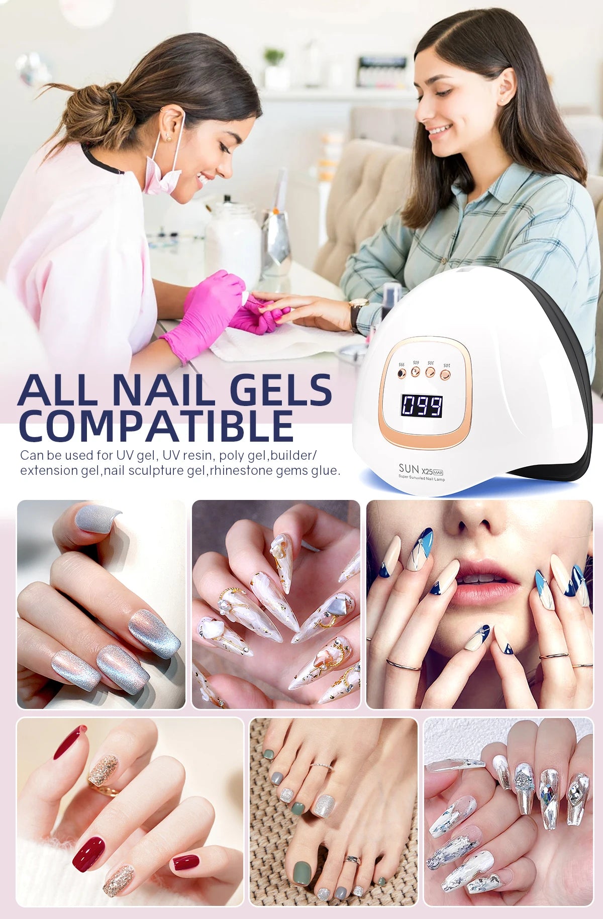 D Beauty 380W LED UV Lamp Dryer for Nails Gel Polish Drying Lamp with 4 Timer Setting Auto Sensor Professional Nail Light