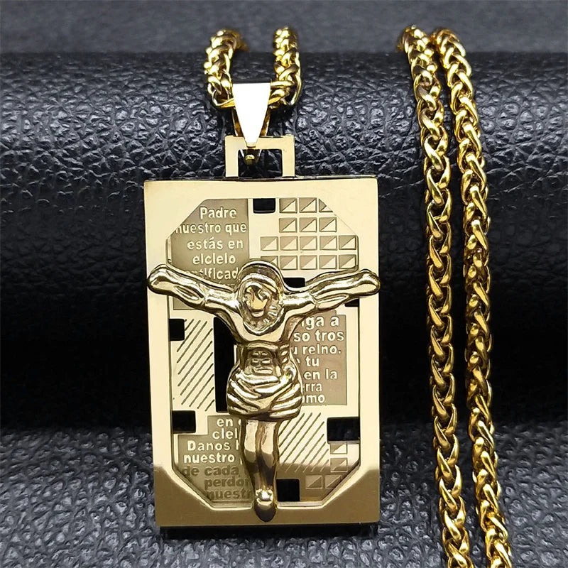 Médaille catholique Vierge Marie Notre-Dame de Guadalupe Collier pendentif Unisexe Gold Color Inoxydless Steel