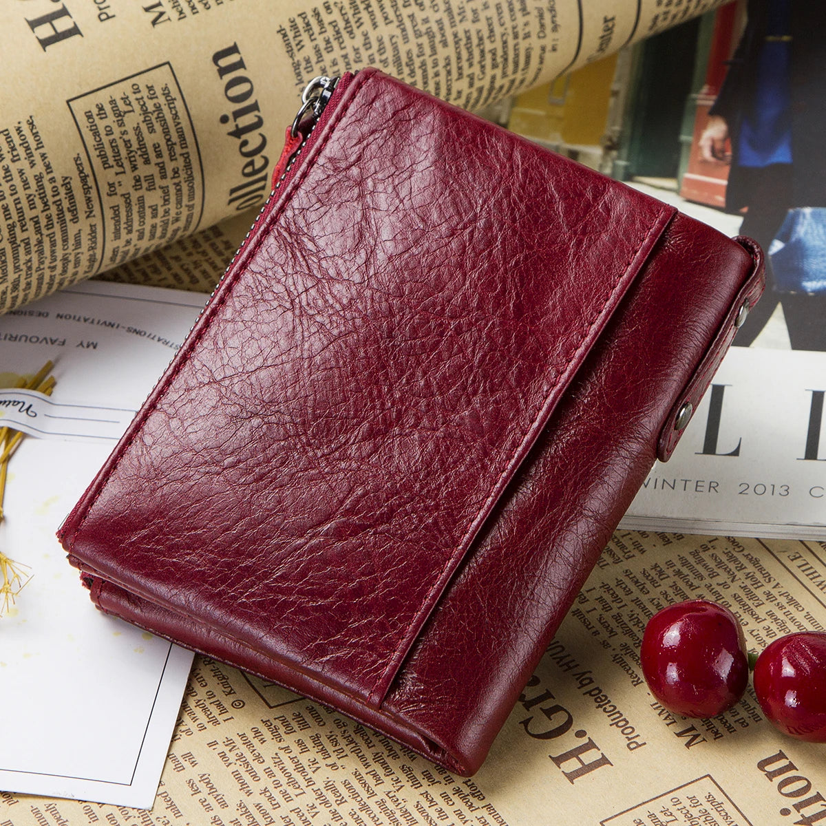 Genuine Leather Wallet Women Luxury Brand Double-Zipper Small Coin Purse Female Classic Money Bag ID Card Holder