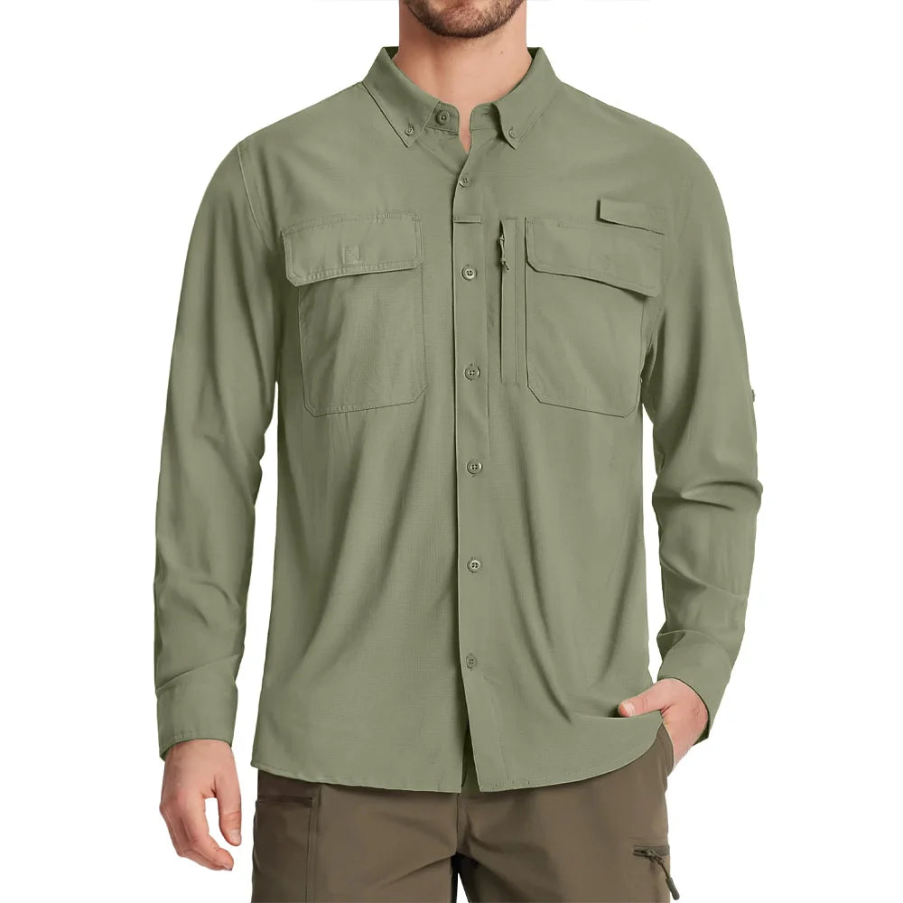 Camisa masculina de manga comprida de secagem rápida MIAMI TAC – proteção solar UPF 50+, malha respirável & Desempenho ao ar livre