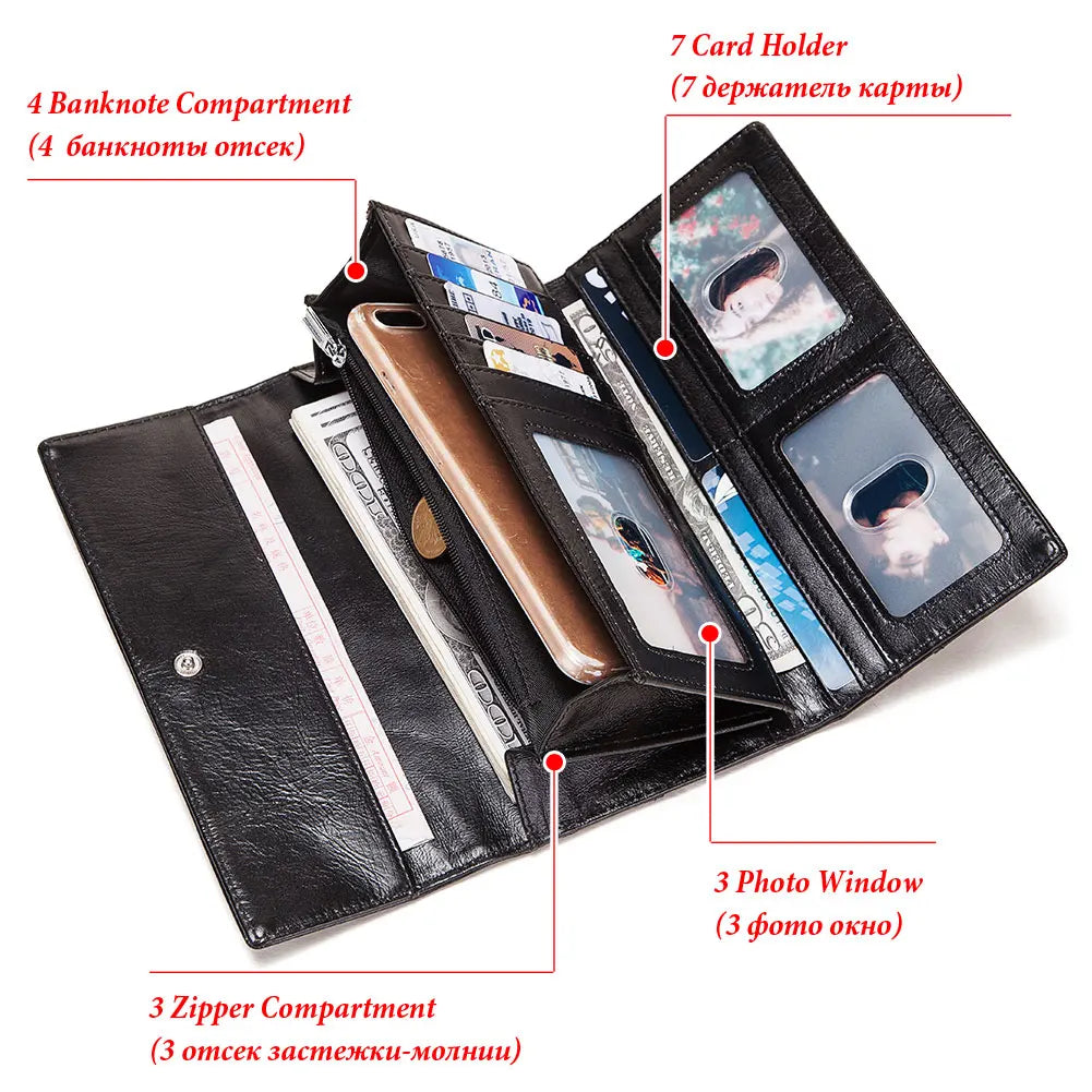 MIAMI DESIGN HUMER™ Women’s RFID Genuine Cowhide Leather Wallet – Anti-Theft & Anti-Pickpocket Long Clutch