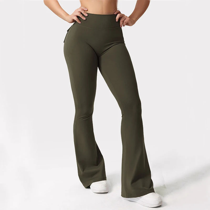 Leggings de yoga de pierna ancha de cintura alta-estiramiento de 4 vías con bolsillos laterales