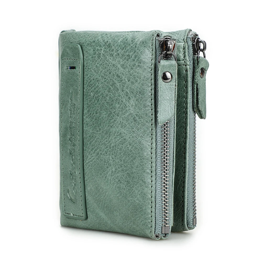 Billetera de cuero genuina Marca de lujo Doble Pe Small Coin Moned Purse Femenino Money Bag Tarjeta de identificación Tarjeta de identificación