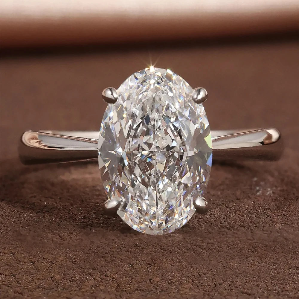 1/2/3/4CT Oval Cut Full Moissanite Engagement Rings for Women Solitaire Hidden Halo Diamond S925 Silver Wedding Band With GRA