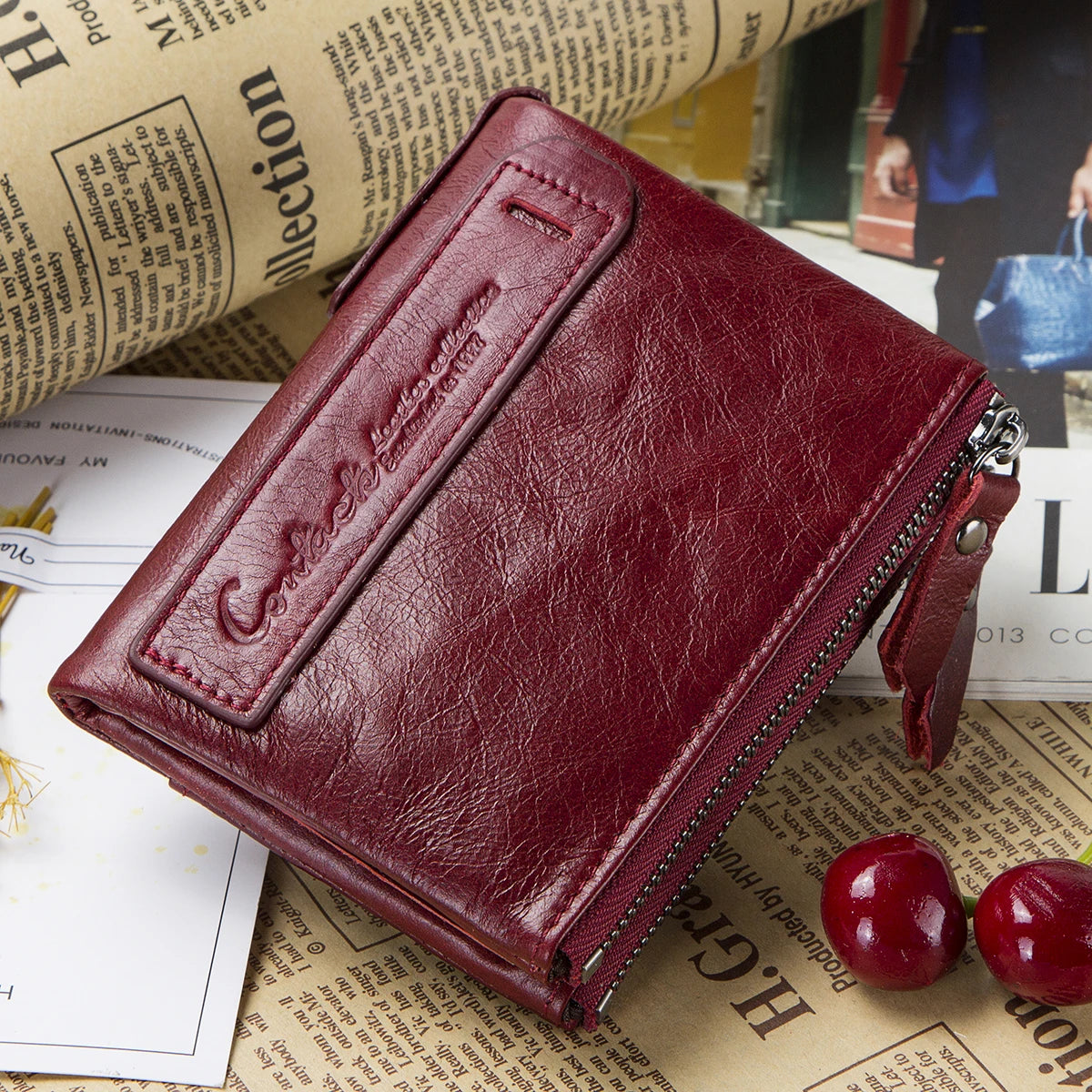 Genuine Leather Wallet Women Luxury Brand Double-Zipper Small Coin Purse Female Classic Money Bag ID Card Holder