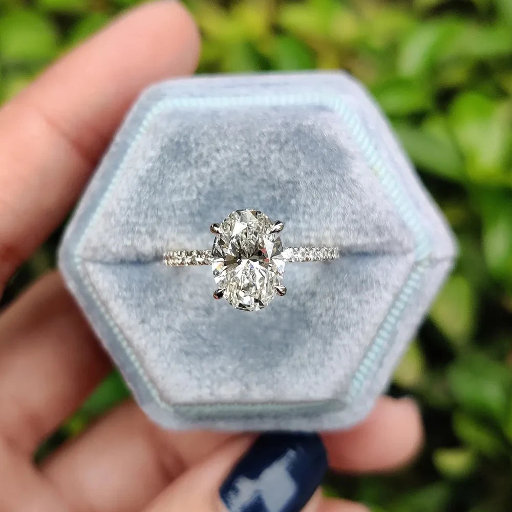 1/2/3/4CT Oval Cut Full Moissanite Engagement Rings for Women Solitaire Hidden Halo Diamond S925 Silver Wedding Band With GRA