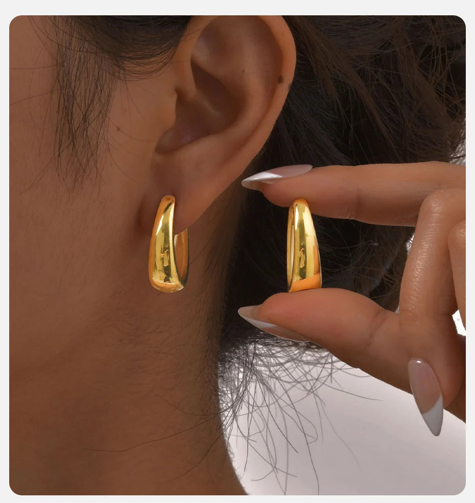 Simple Stainless Steel Hoop Earrings For Women Girls,Gold Silver Color Big Circle Earring,Fashion Dainty Jewelry Gifts