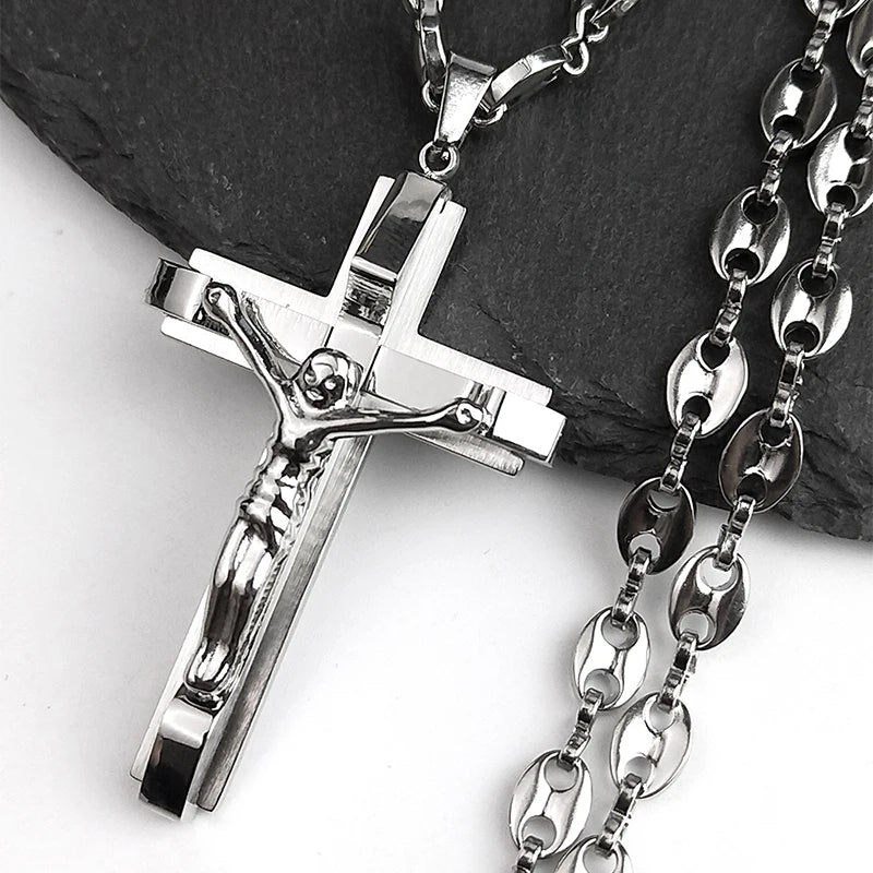 Jezus kruis Crucifix Hanghangende ketting -Unisex roestvrij staal -jestel