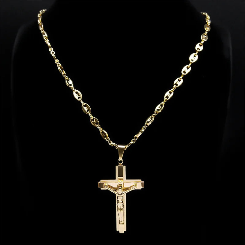 Jezus kruis Crucifix Hanghangende ketting -Unisex roestvrij staal -jestel