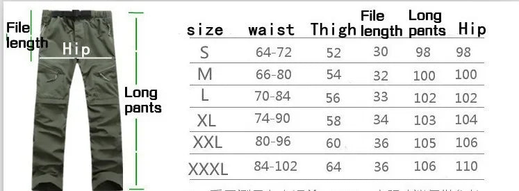 Hosen - Kurztrocknungskabbierter Outdoor -Hosen von Männern - atmungsaktiv, leicht, S - XXXL