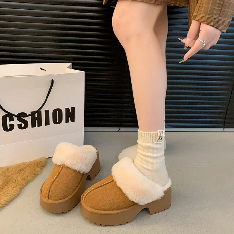 Suède klompen met dikke hak voor dames - Comfort & Stijl voor koude dagen