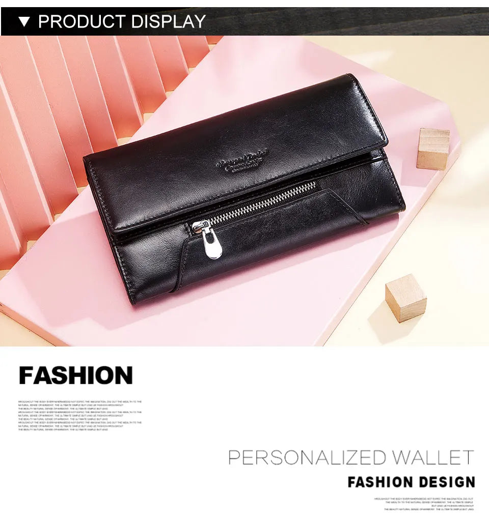 MIAMI DESIGN HUMER™ Women’s RFID Genuine Cowhide Leather Wallet – Anti-Theft & Anti-Pickpocket Long Clutch
