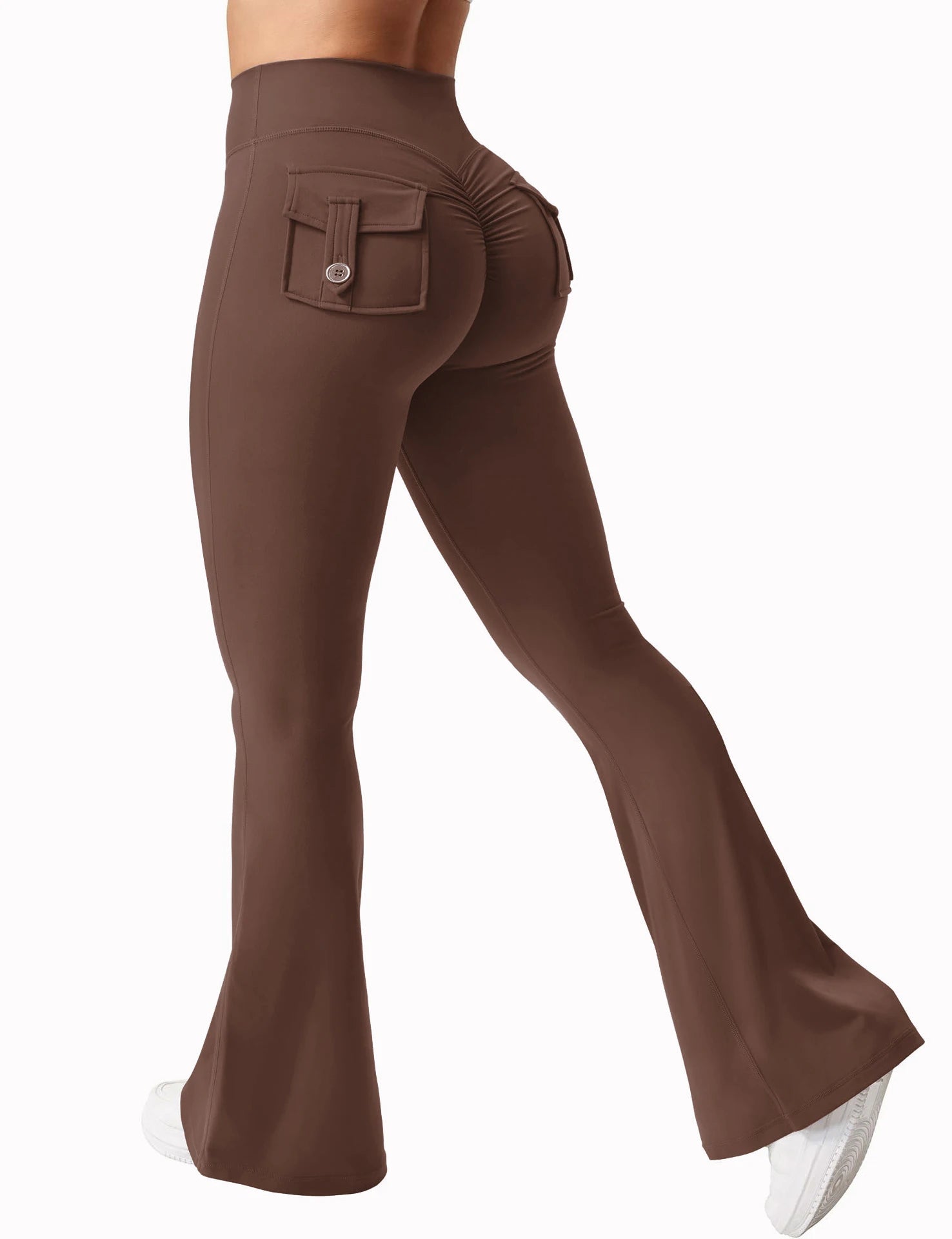 Leggings de yoga de pierna ancha de cintura alta-estiramiento de 4 vías con bolsillos laterales