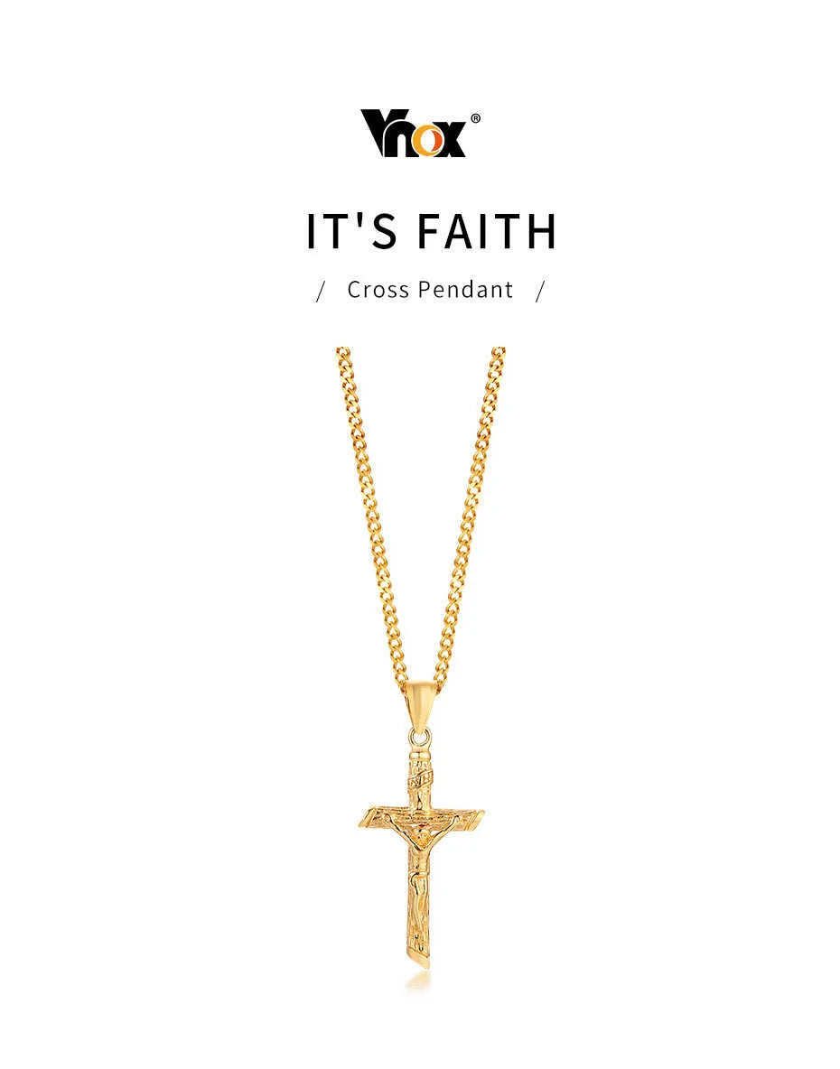 Gold Cross Necklace – Unisex Stainless Steel Jesus Pendant, Catholic Faith Jewelry