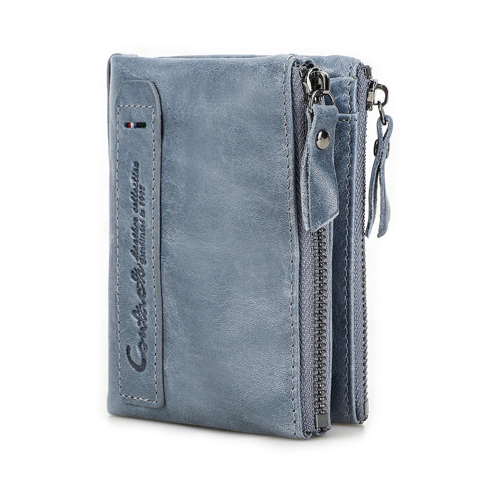 Billetera de cuero genuina Marca de lujo Doble Pe Small Coin Moned Purse Femenino Money Bag Tarjeta de identificación Tarjeta de identificación