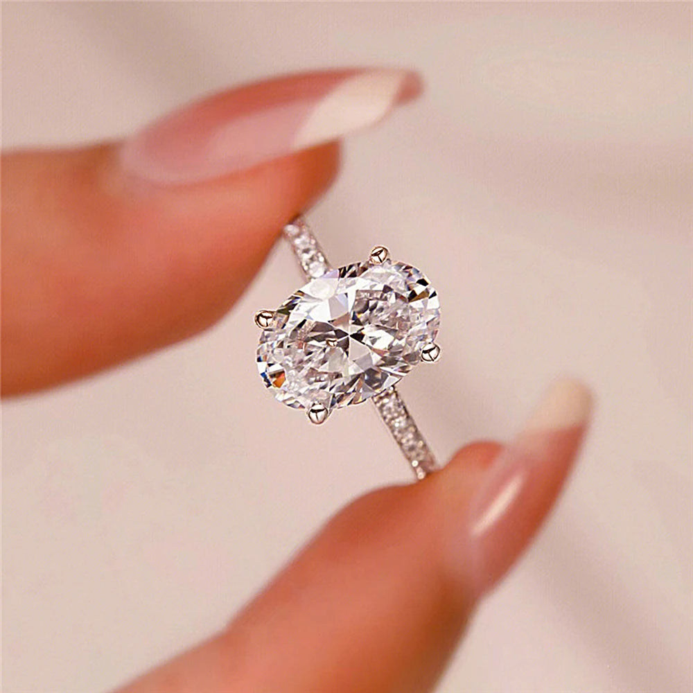1/2/3/4CT Oval Cut Full Moissanite Engagement Rings for Women Solitaire Hidden Halo Diamond S925 Silver Wedding Band With GRA