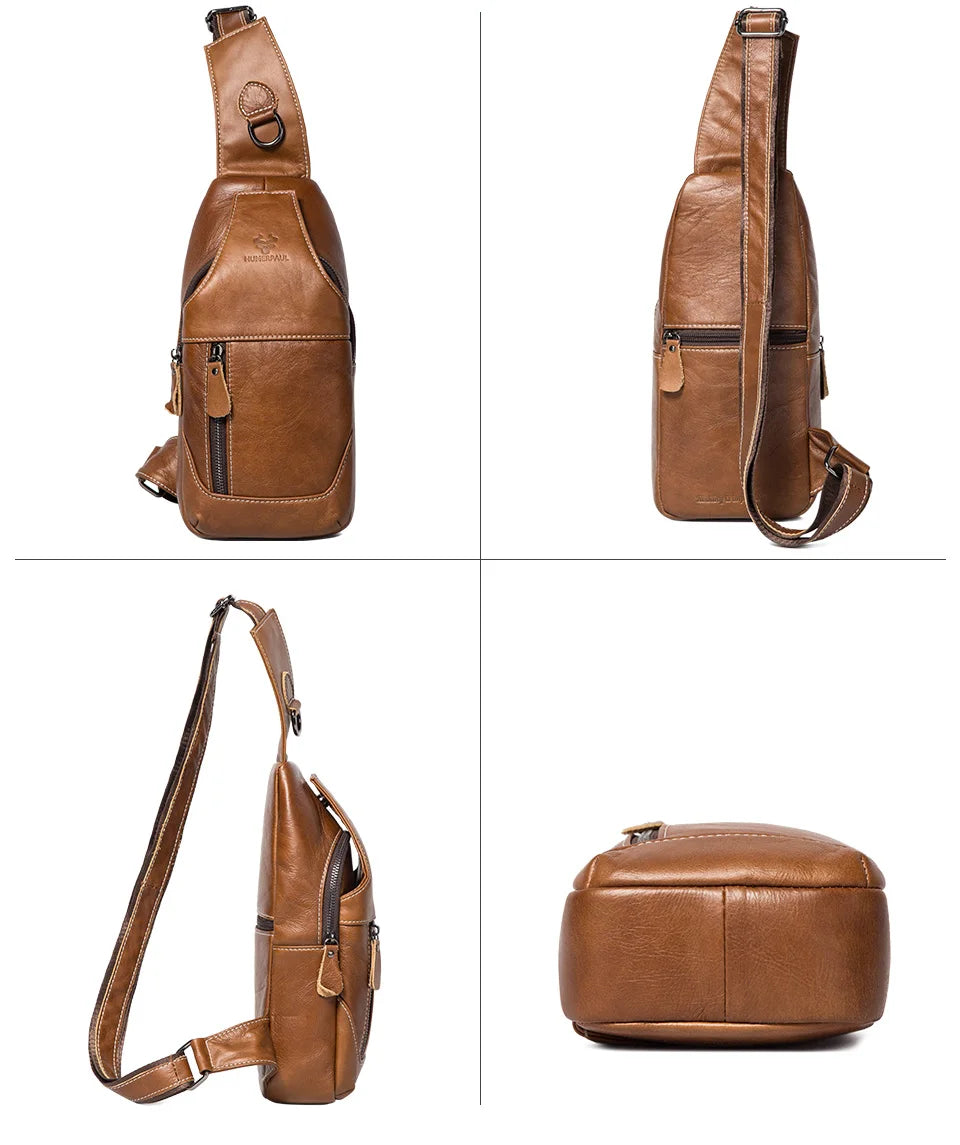 Miami Design- HUMER™ Unisex Genuine Leather Sling Bag – Anti-Theft & Anti-Pickpocket Design- For Travel, Hikking and Urban Use